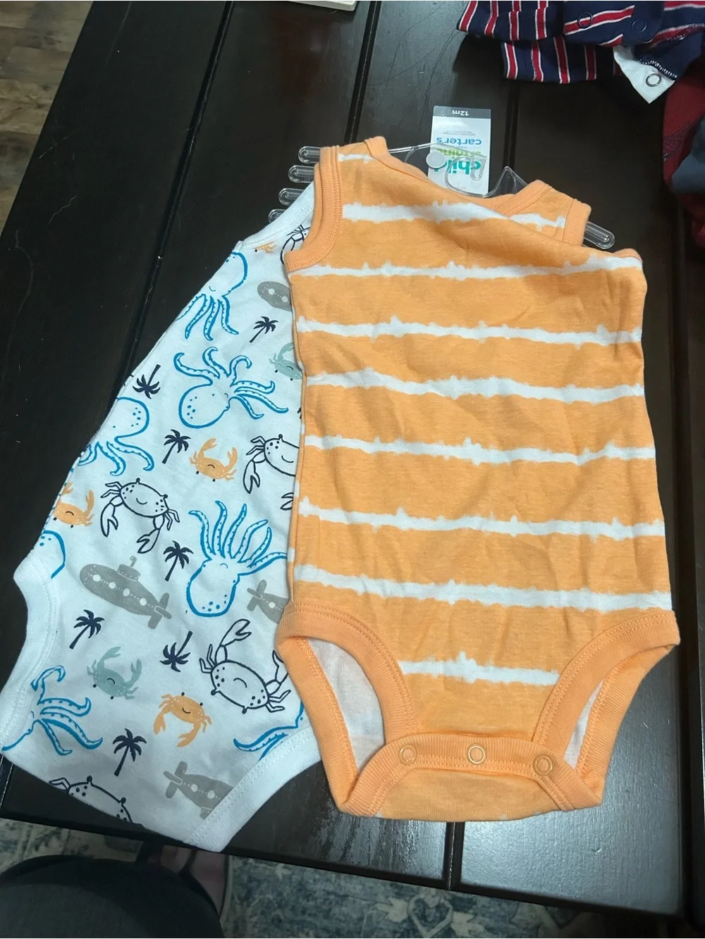 Carter's Orange Striped Tank & Ocean Print One-Piece Set
